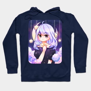 lilac starry night kawaii aesthetic anime girl Hoodie